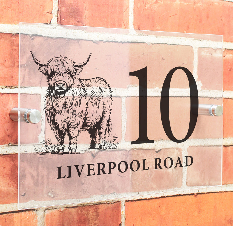 Personalised Highland Cow Acrylic House Sign