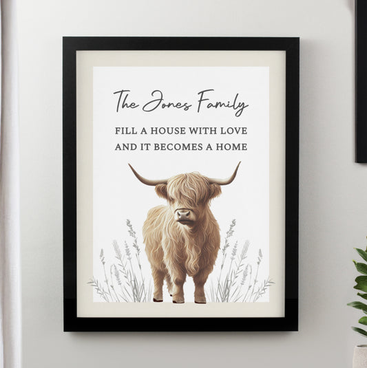 Personalised Highland Cow Black Poster Frame