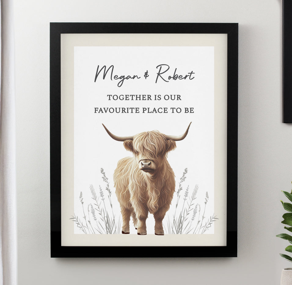 Personalised Highland Cow Black Poster Frame