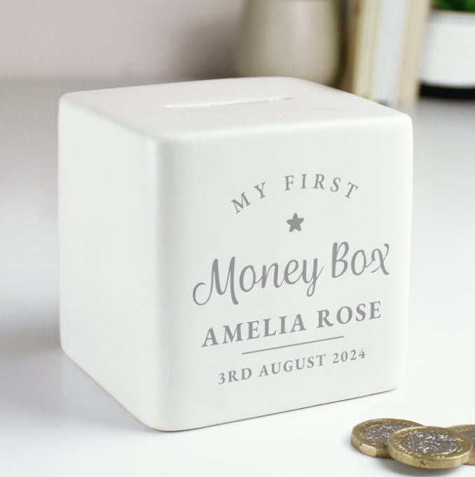 Personalised My First Ceramic Square Money Box