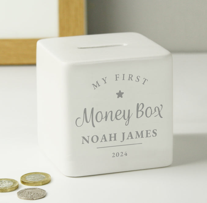 Personalised My First Ceramic Square Money Box