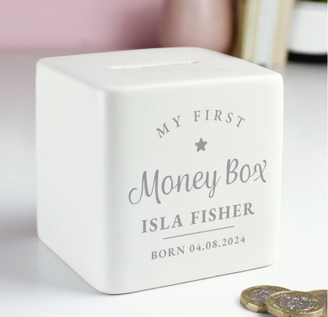 Personalised My First Ceramic Square Money Box