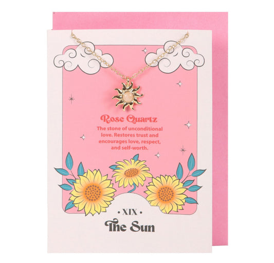 The Sun Celestial Rose Quartz Necklace Card