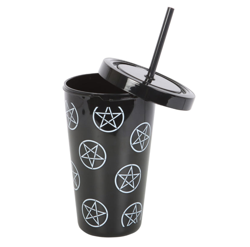 Pentagram Plastic Tumbler with Straw