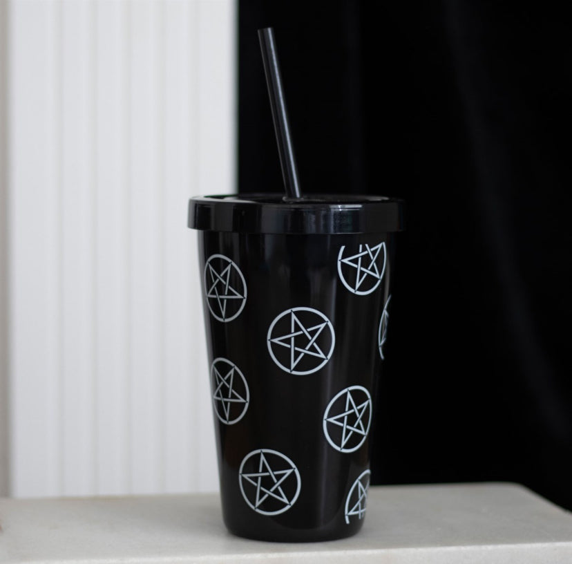 Pentagram Plastic Tumbler with Straw