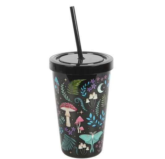 Dark Forest Print Plastic Tumbler with Straw