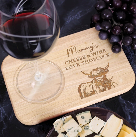 Personalised Highland Cow Wooden Coaster Tray