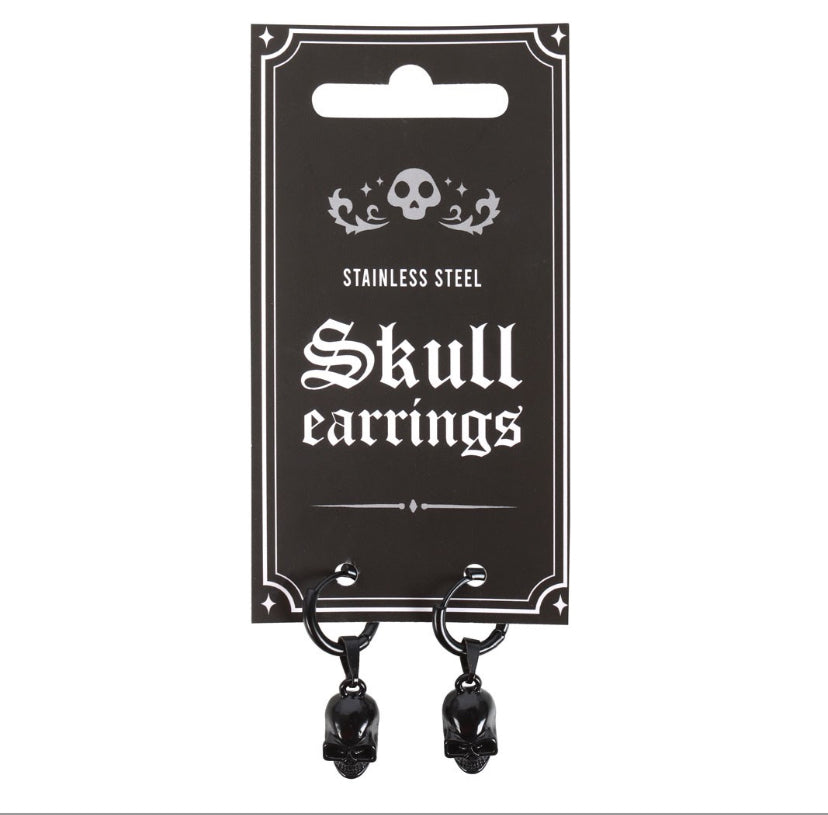 Black Stainless Steel Skull Earrings