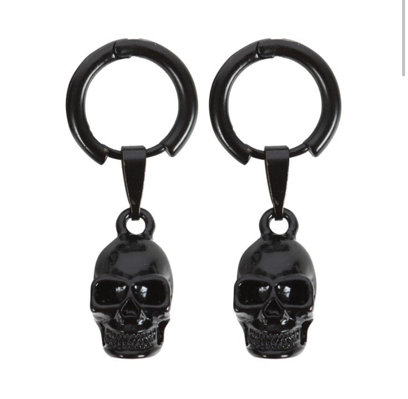 Black Stainless Steel Skull Earrings