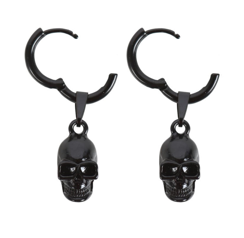 Black Stainless Steel Skull Earrings