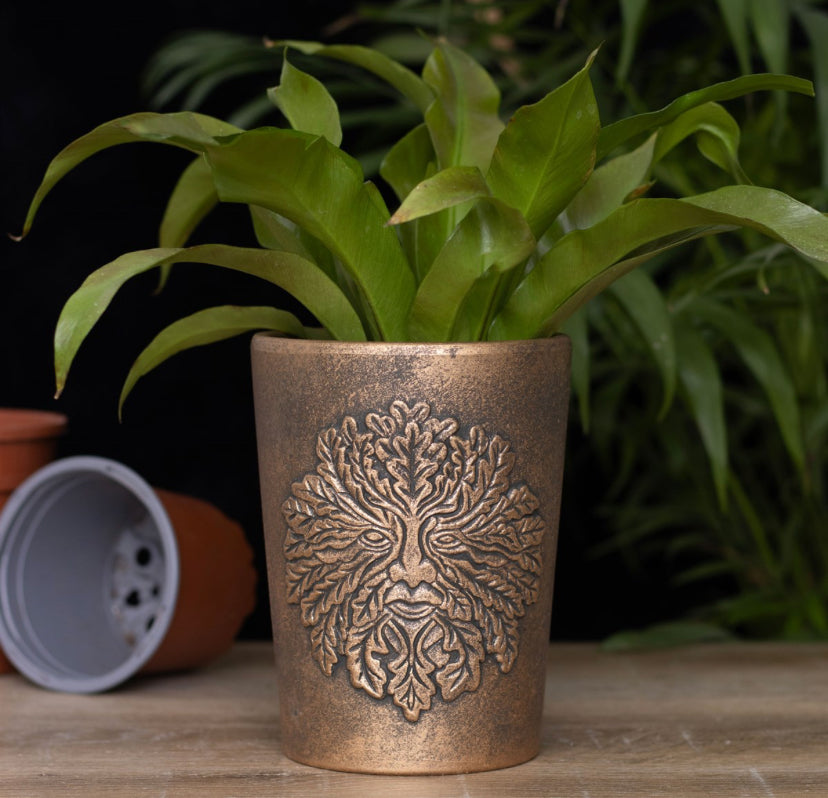 Green Man Bronze Terracotta Plant Pot by Lisa Parker