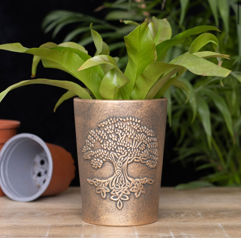 Tree of Life Bronze Terracotta Plant Pot by Lisa Parker