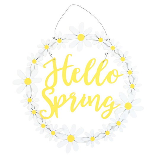 Hello Spring Hanging Daisy Wreath Decoration