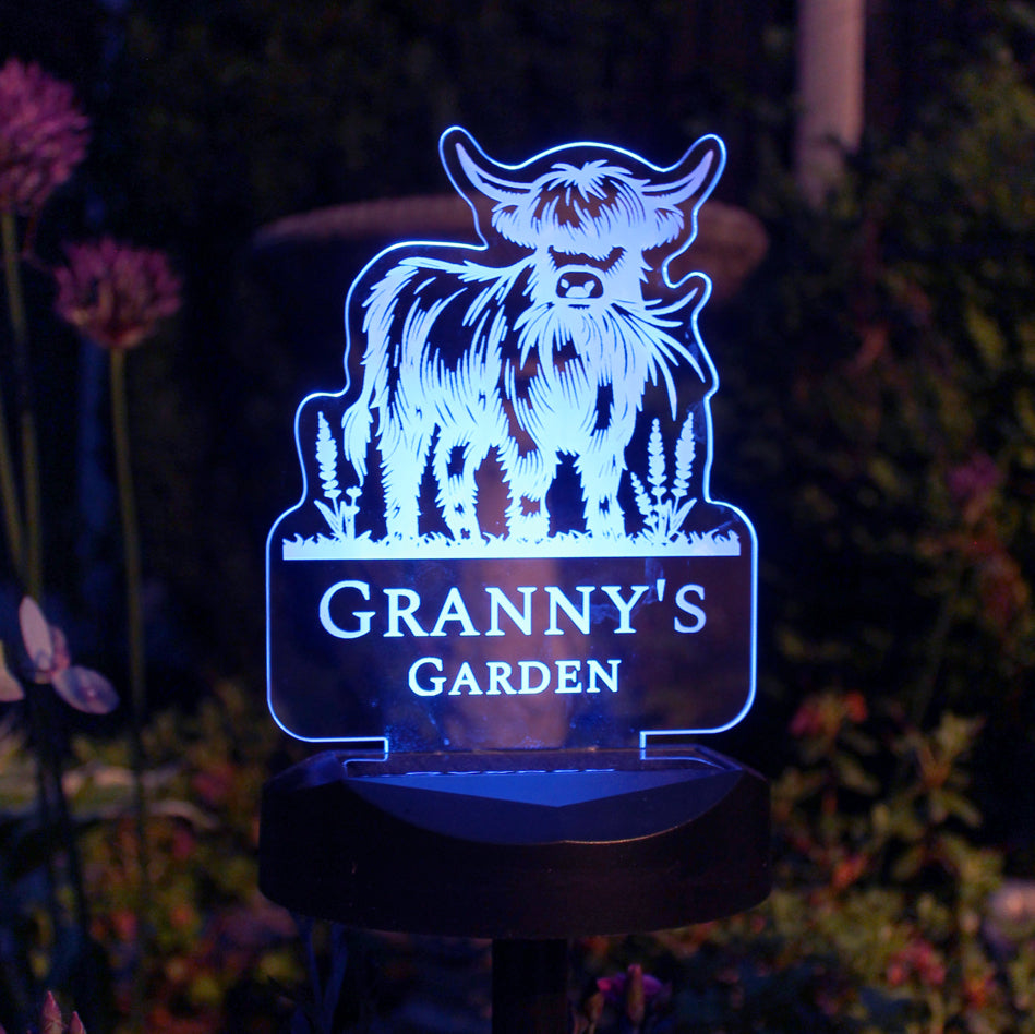Personalised Highland Cow Garden Solar Light