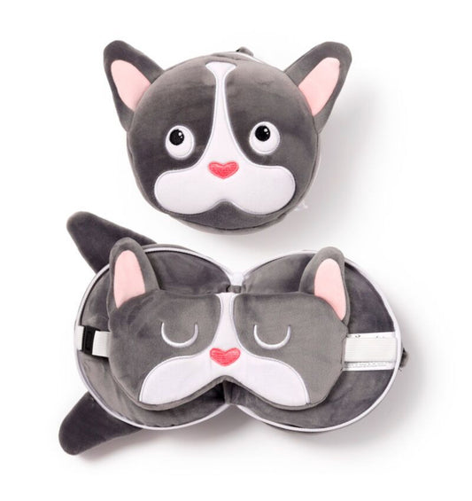 Relaxeazzz Travel Pillow & Eye Mask - French Bulldog