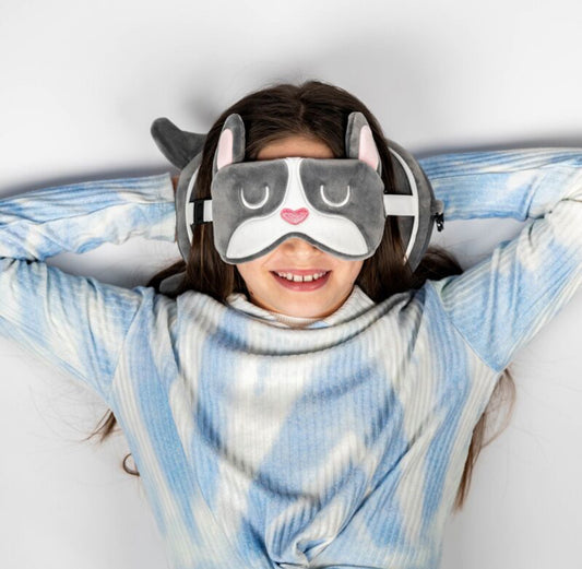 Relaxeazzz Travel Pillow & Eye Mask - French Bulldog