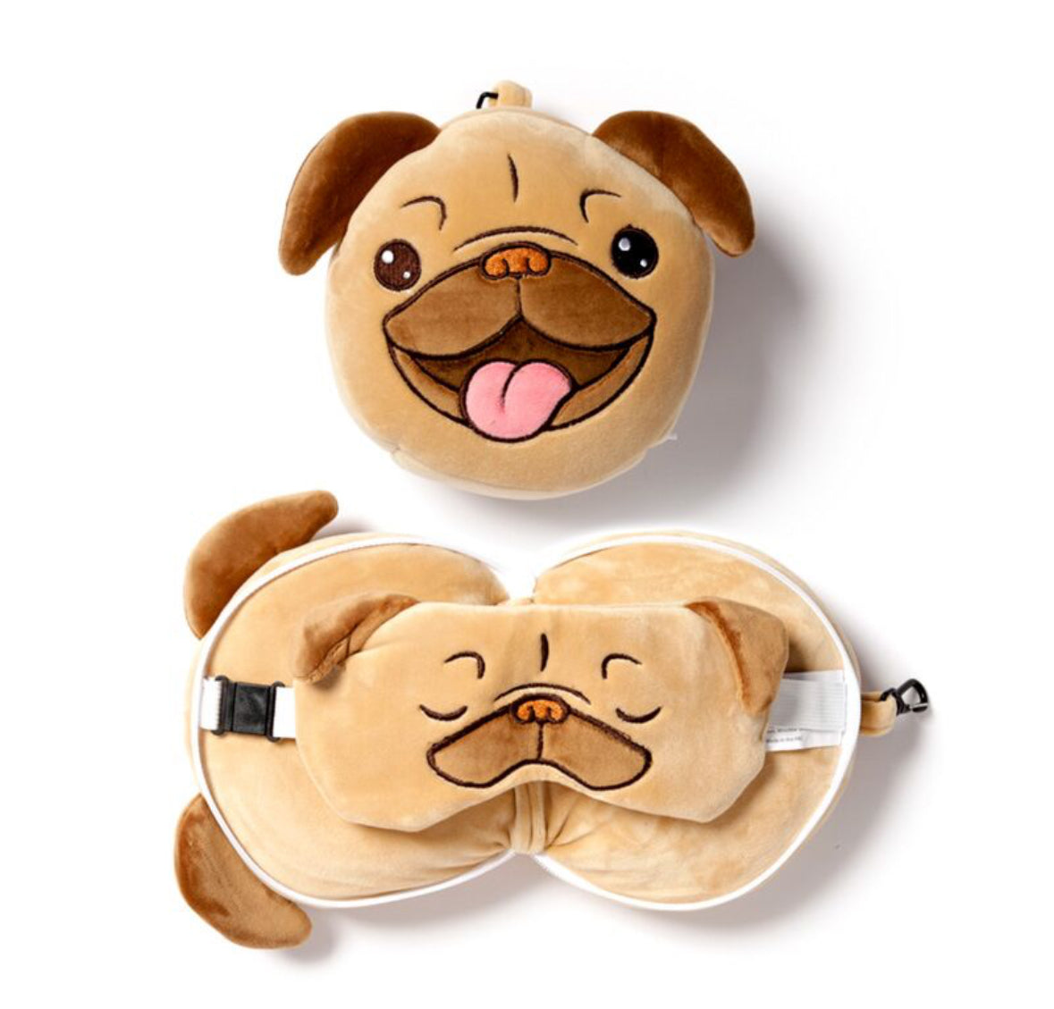 Relaxeazzz Travel Pillow & Eye Mask - Mopps Pug