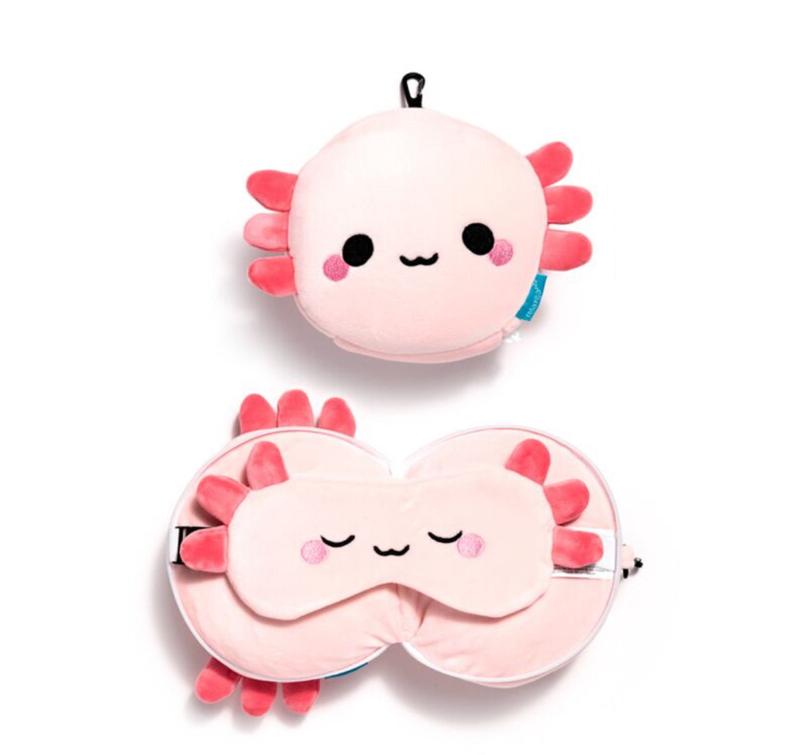 Relaxeazzz Travel Pillow & Eye Mask - Adoramals Maddie the Axolotl