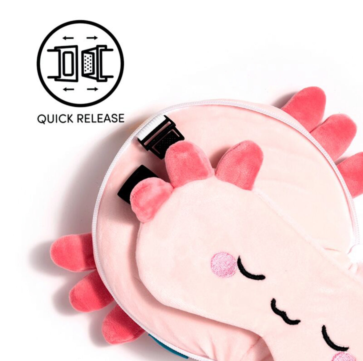 Relaxeazzz Travel Pillow & Eye Mask - Adoramals Maddie the Axolotl