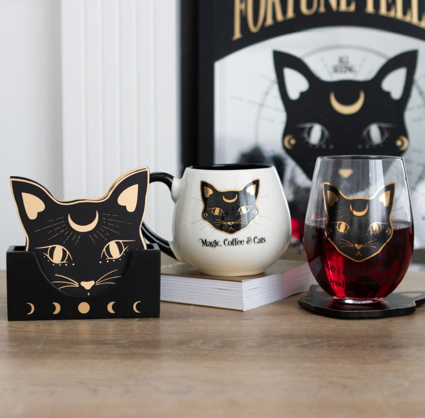 Mystic Mog Cat Face Coaster Set