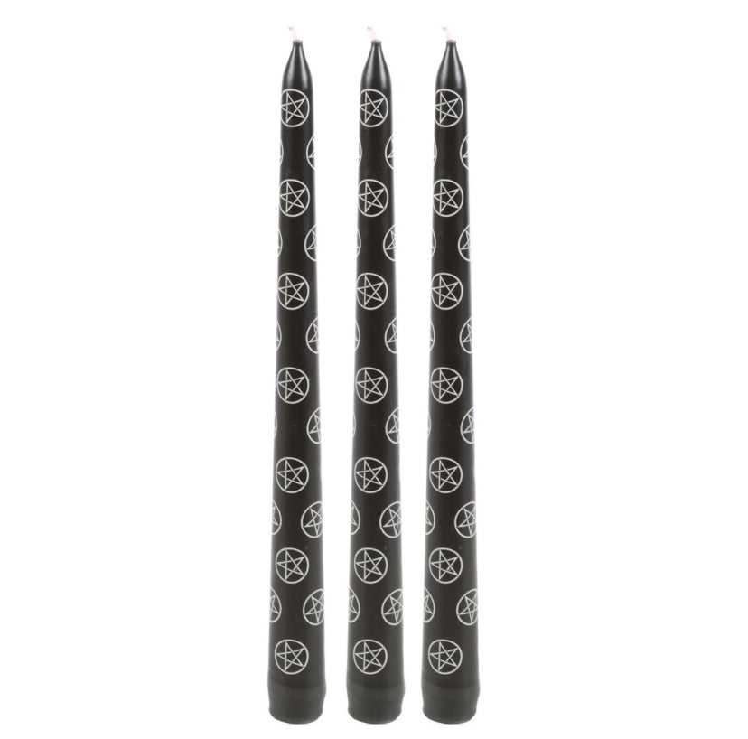 Set of 3 Black Magic Pentagram Taper Candles