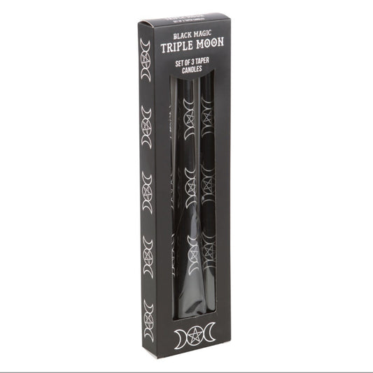 Set of 3 Black Magic Triple Moon Taper Candles