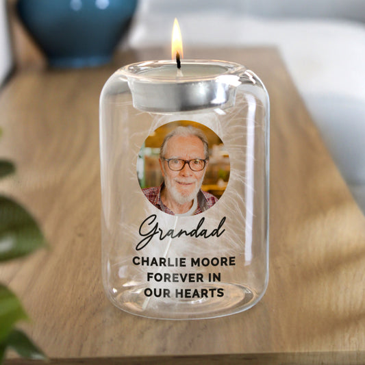 Personalised Photo Upload Memorial Feather Tealight Holder