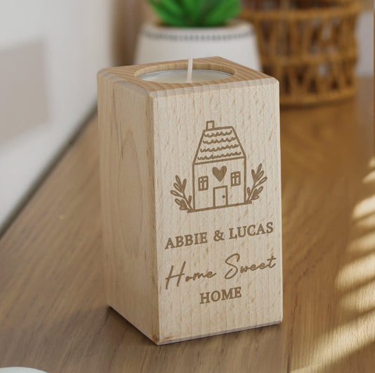 Personalised New Home Wooden Tealight Holder