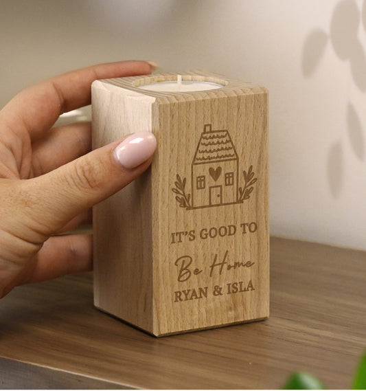 Personalised New Home Wooden Tealight Holder