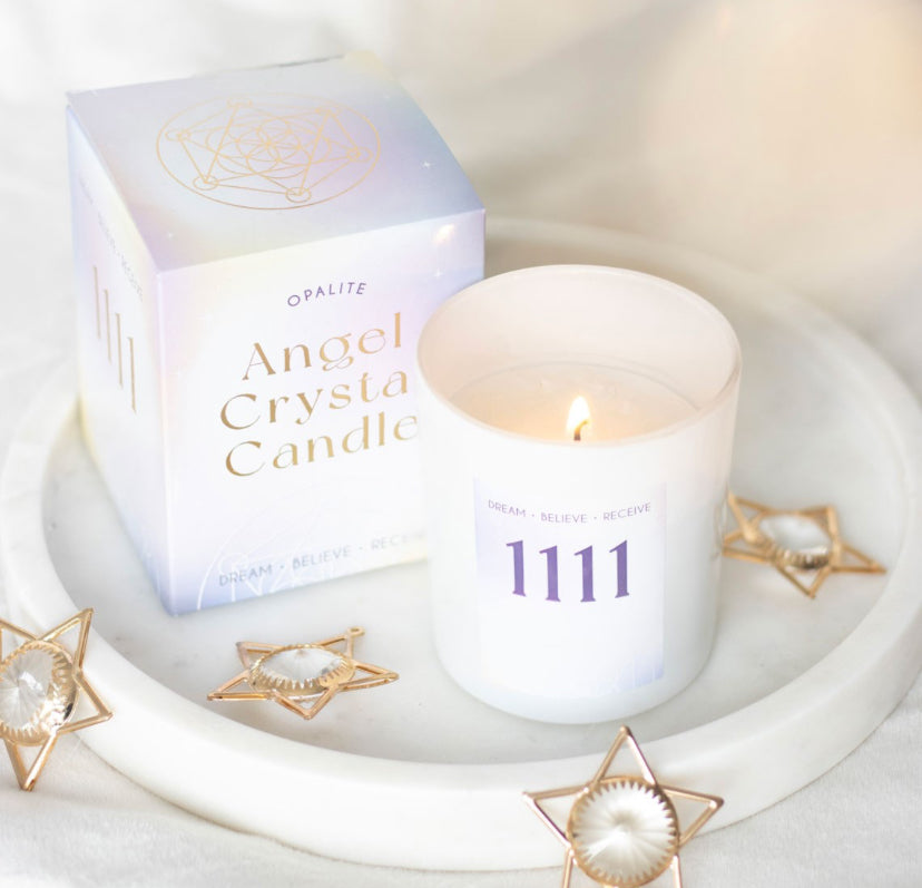 1111 Angel Number Crystal Chip Candle