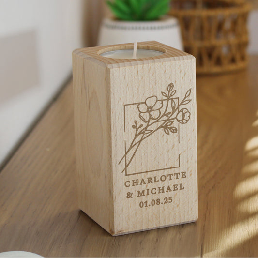 Personalised Floral Bouquet Wooden Tealight Holder
