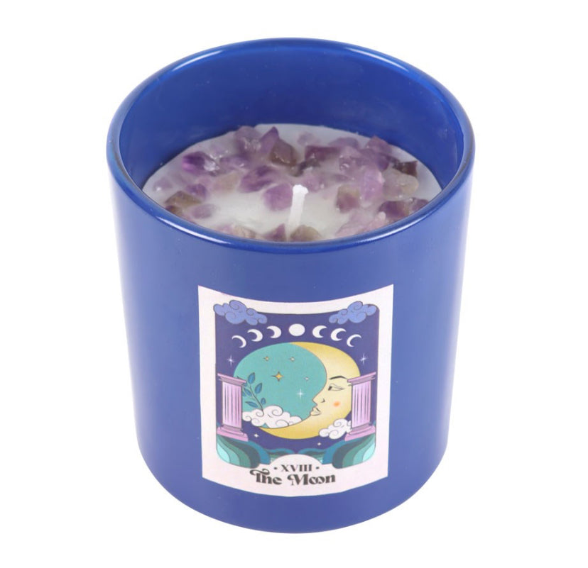 The Moon Amethyst Crystal Chip Candle