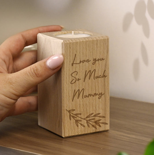 Personalised Botanical Wooden Tealight Holder