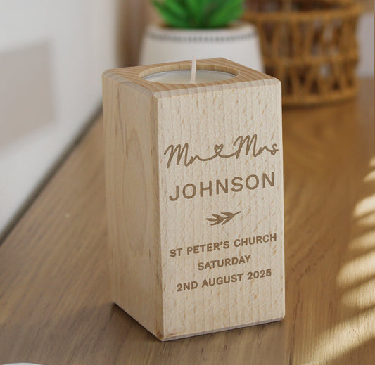 Personalised Wedding Wooden Tealight Holder