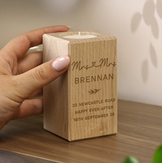 Personalised Wedding Wooden Tealight Holder