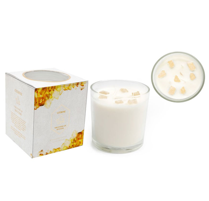 12cm Summer Garden Candle with Yellow Citrine Crystals