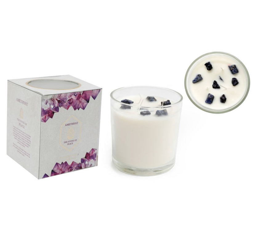 12cm Lavender Candle with Amethyst Crystals