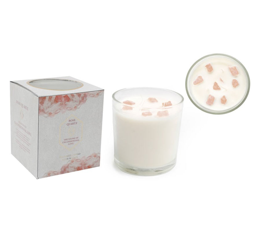 12cm Rose Eucalyptus Candle with Rose Quartz Crystals