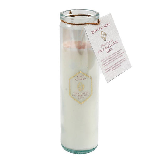 Rose Eucalyptus Tube Candle with Rose Quartz Crystals