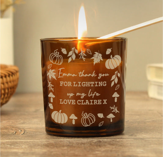 Personalised Pumpkins Amber Glass Candle