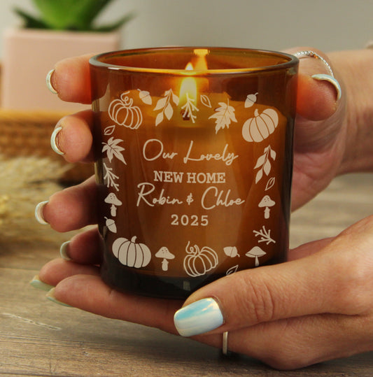 Personalised Pumpkins Amber Glass Candle