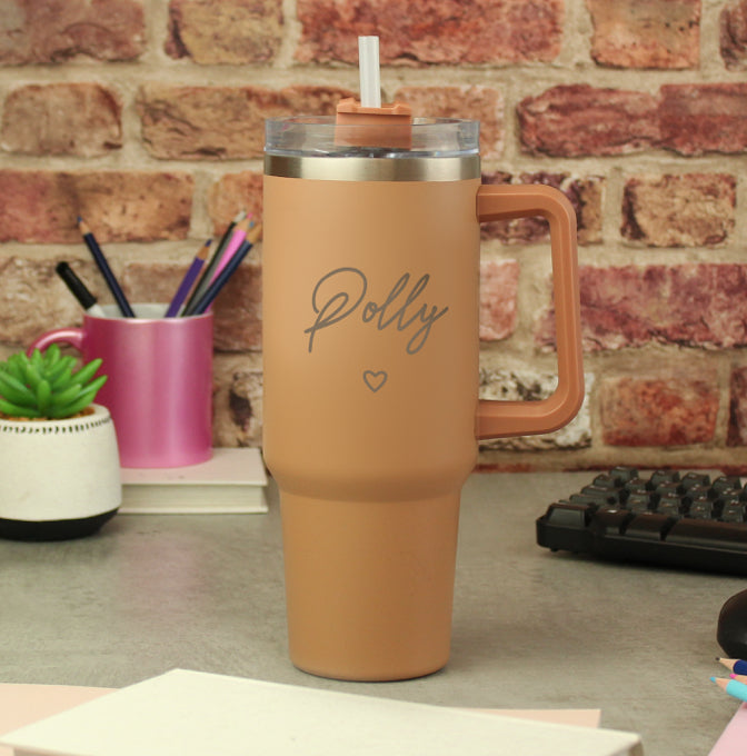 Personalised Heart 40oz Brown Travel Cup