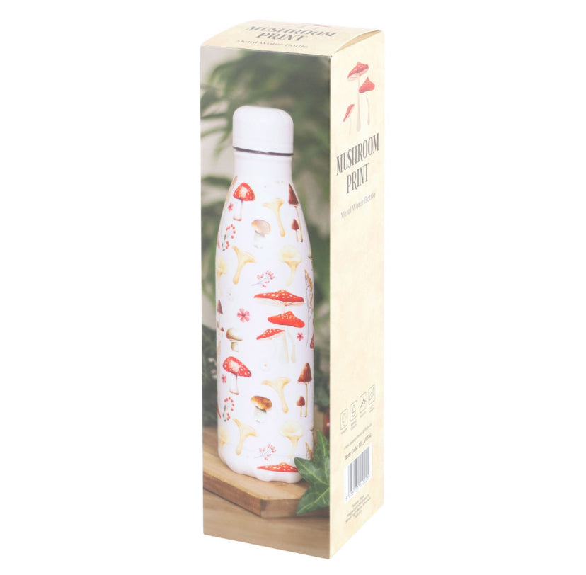 All Over Mushroom Print Metal Water Bottle