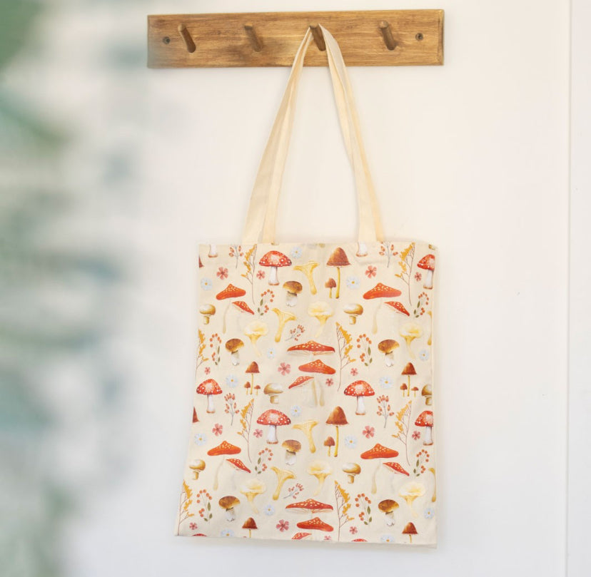 Mushroom Print Polycotton Tote Bag