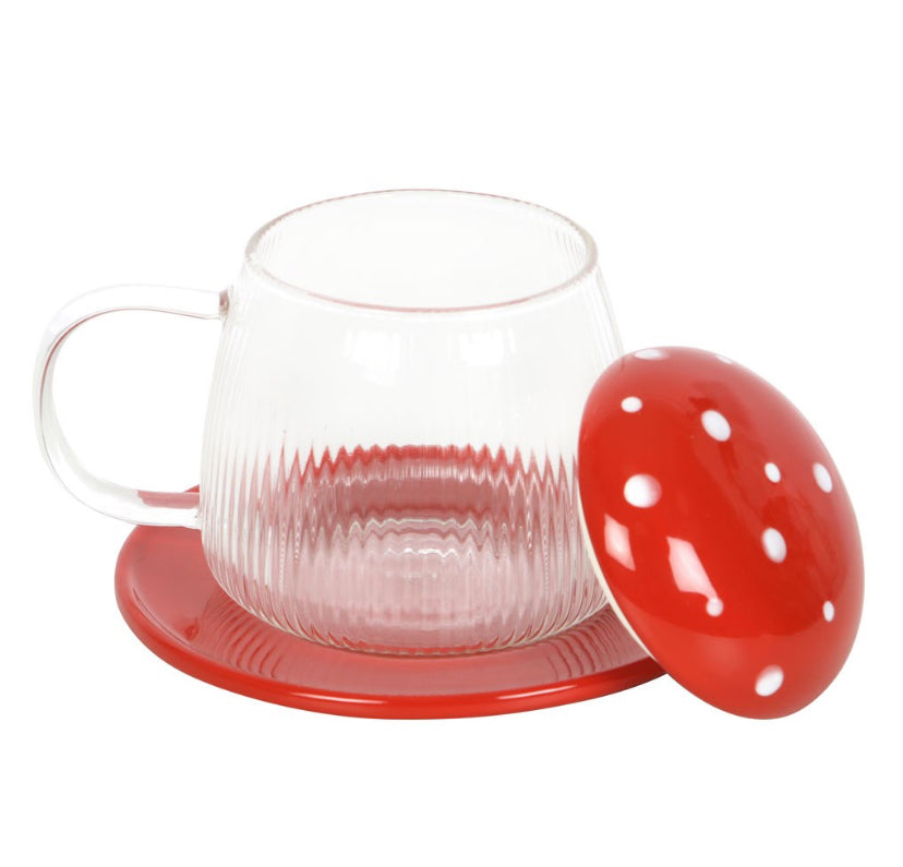 Glass Mushroom Mug and Saucer