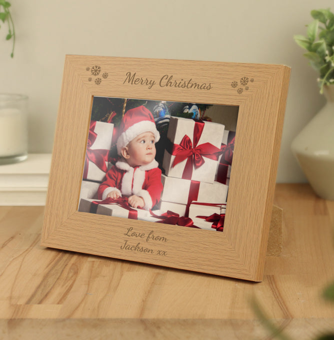 Personalised Snowflake 5x7 Landscape Oak Photo Frame