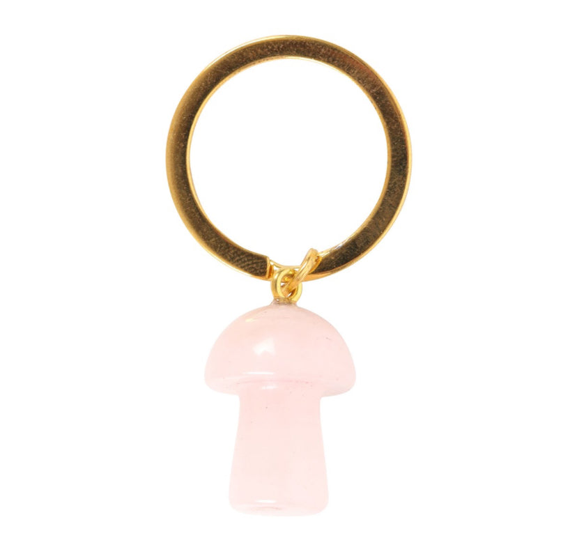 Rose Quartz Crystal Mushroom Keyring