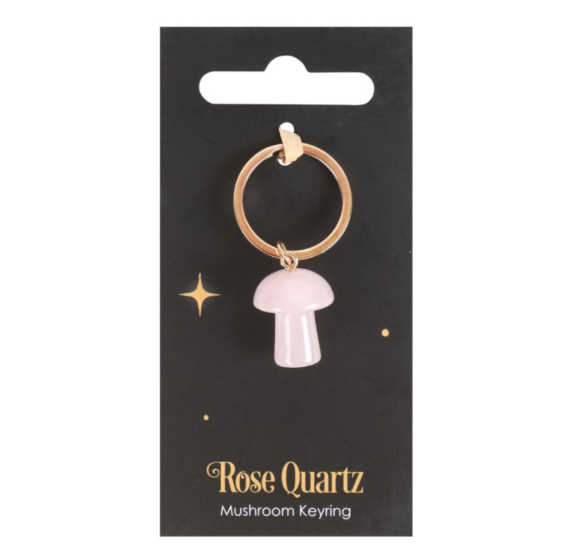 Rose Quartz Crystal Mushroom Keyring