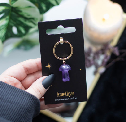 Amethyst Crystal Mushroom Keyring