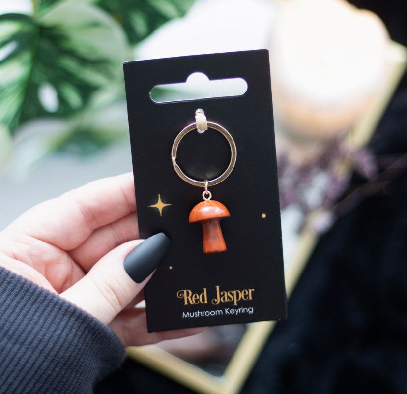 Red Jasper Crystal Mushroom Keyring